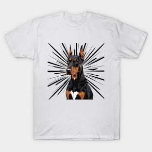 Pointillist Doberman Pinscher with Starburst – Bold Artistic Dog Design T-Shirt
